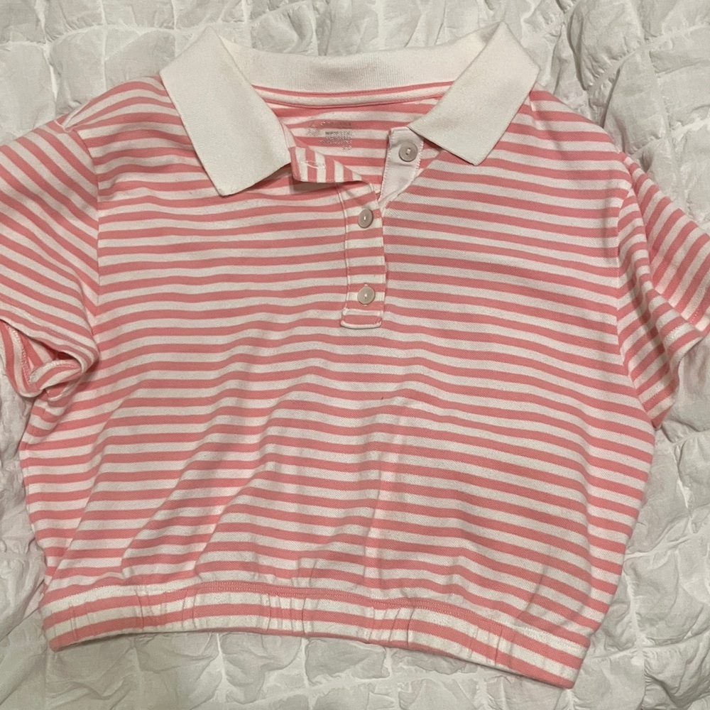 Aerie Pink and White Striped Crop Top